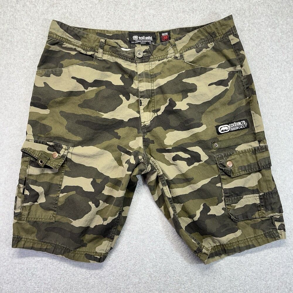 Ecko Unltd Green Camo Cargo Shorts Men’s 38 Baggy Streetwear Y2K